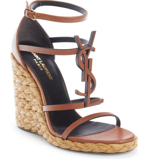 ysl cassandra wedge|Cassandra YSL Logo Raffia Wedge Sandal (Women) .